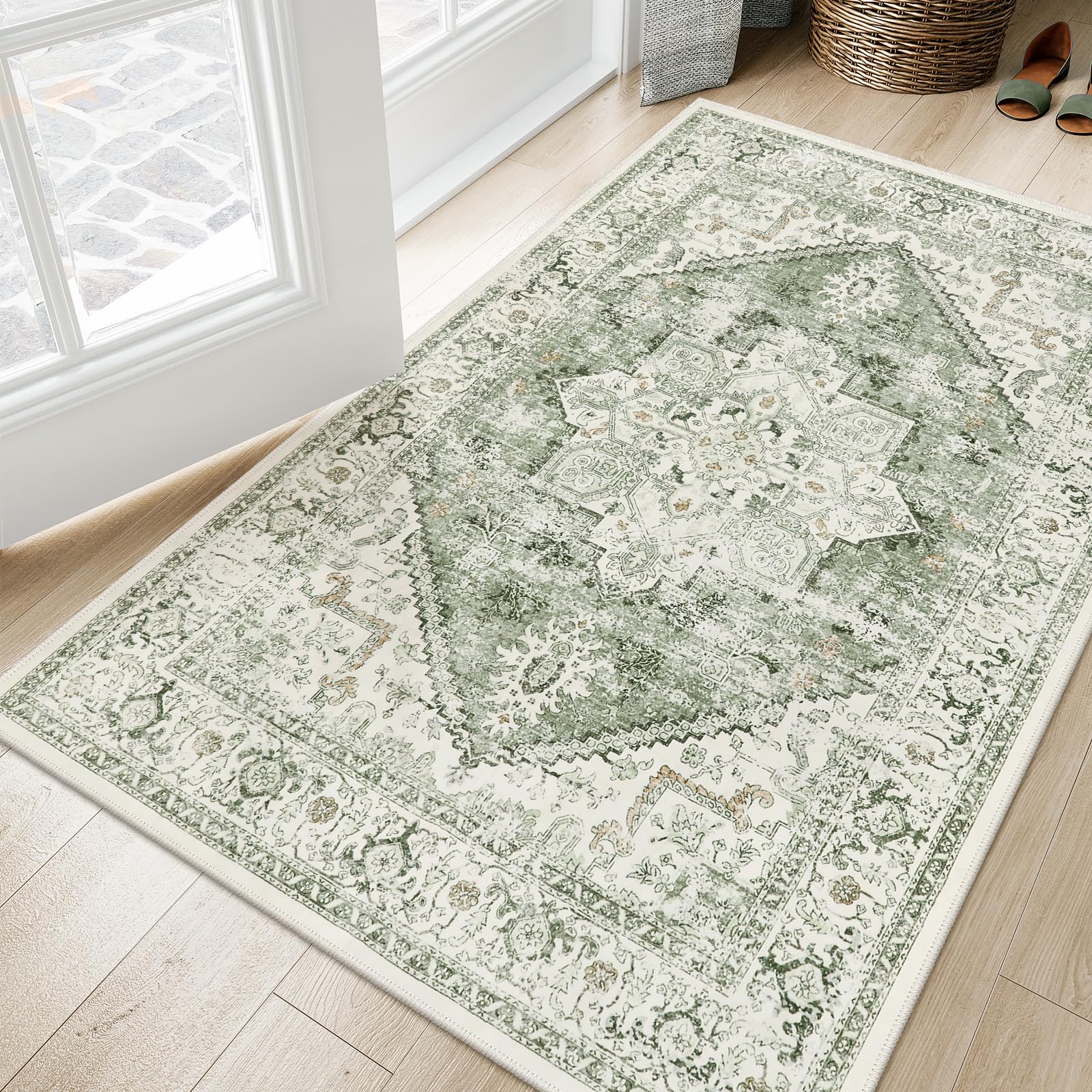 LIVEBOX washable area rug 3x5 in sage with easy cleaning and versatility.