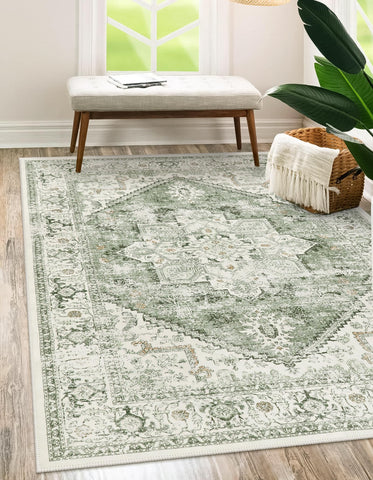 LIVEBOX washable area rug 5x7 folded for easy seasonal storage with no creases.