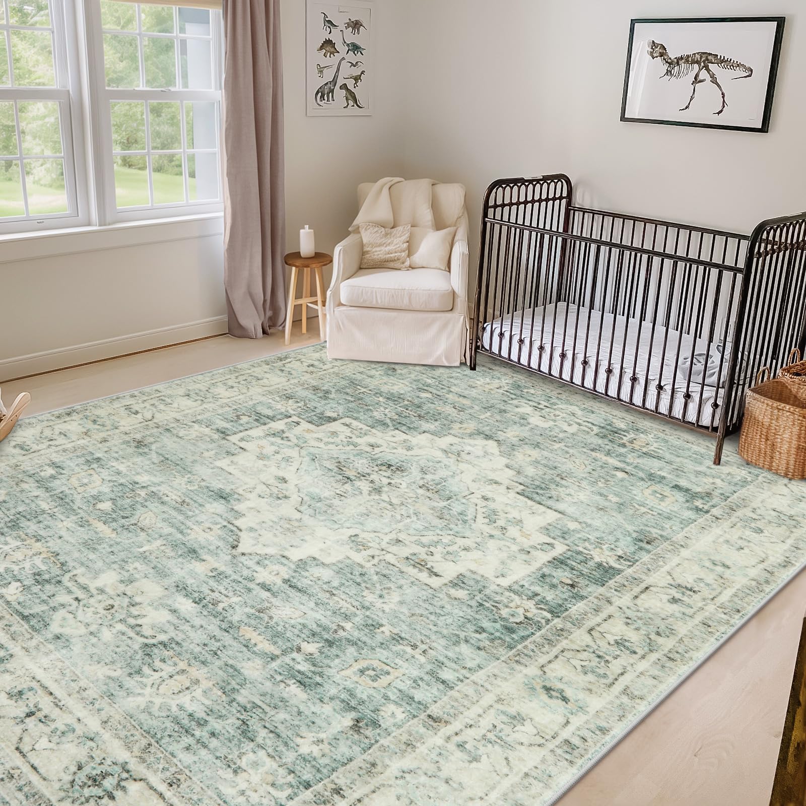 LIVEBOX 8x10 sage green rug with non-slip backing for safe hardwood floors