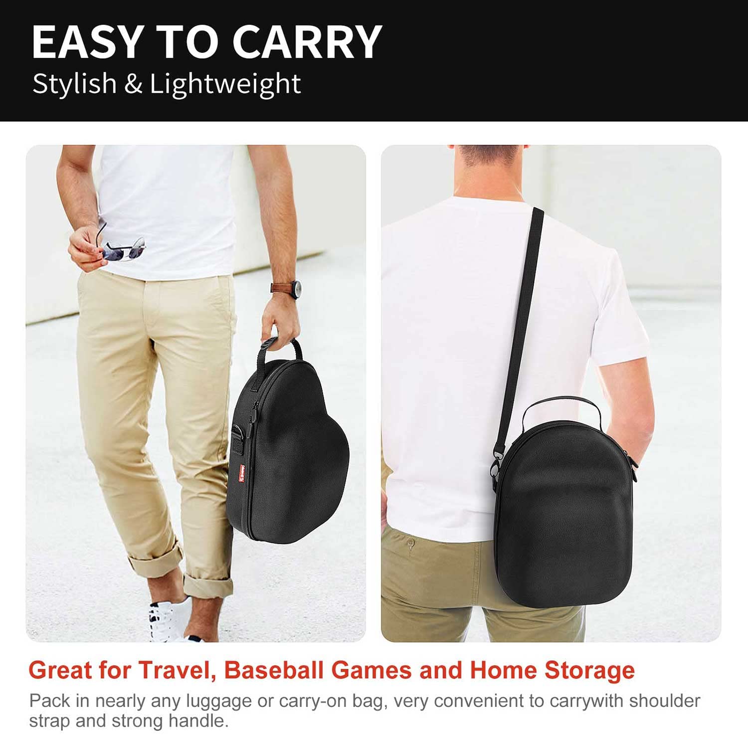Livelab hat case carrying handle and adjustable strap for easy transport.