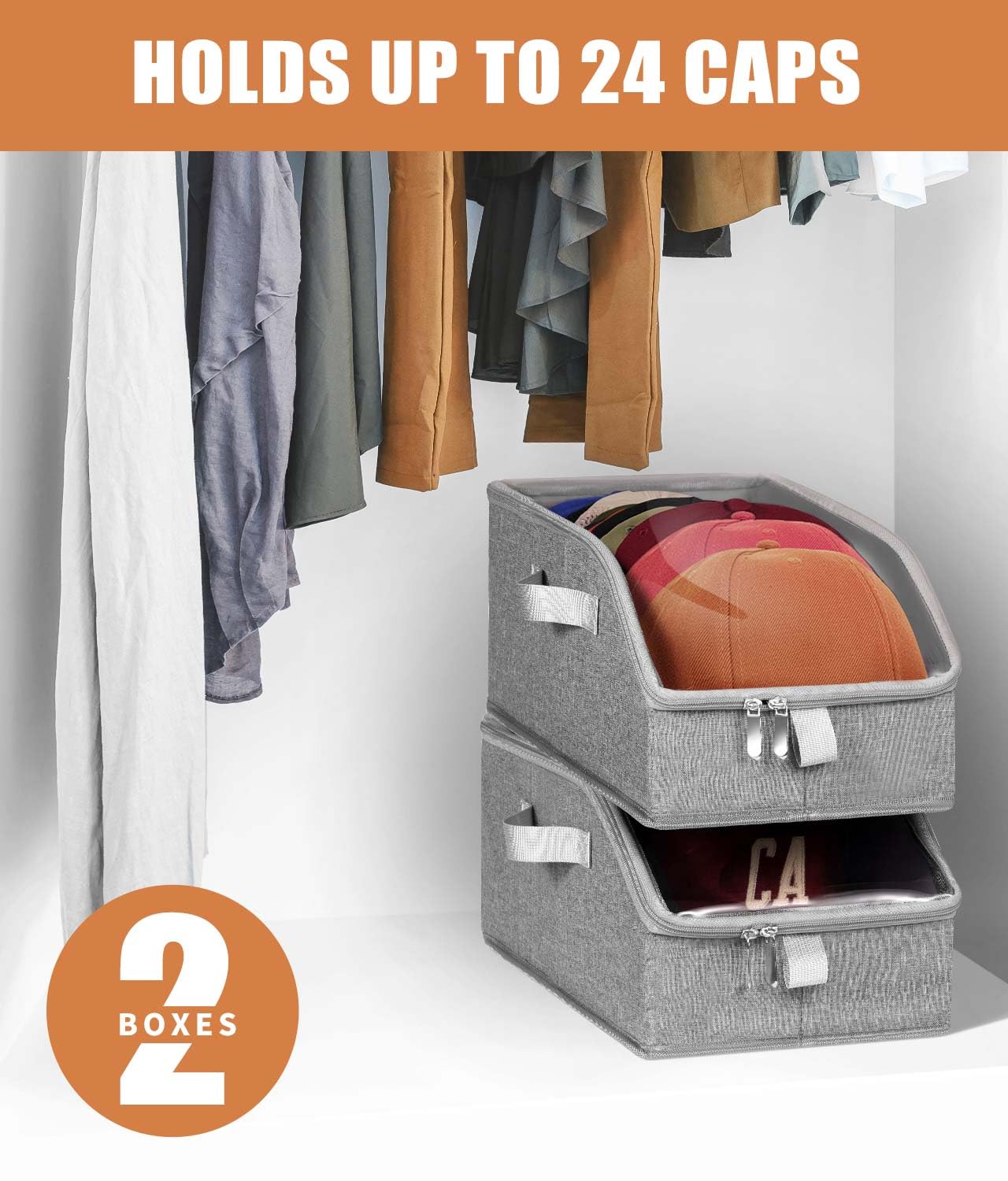 Livelab hat storage with clear window highlights up to 12 caps per box.