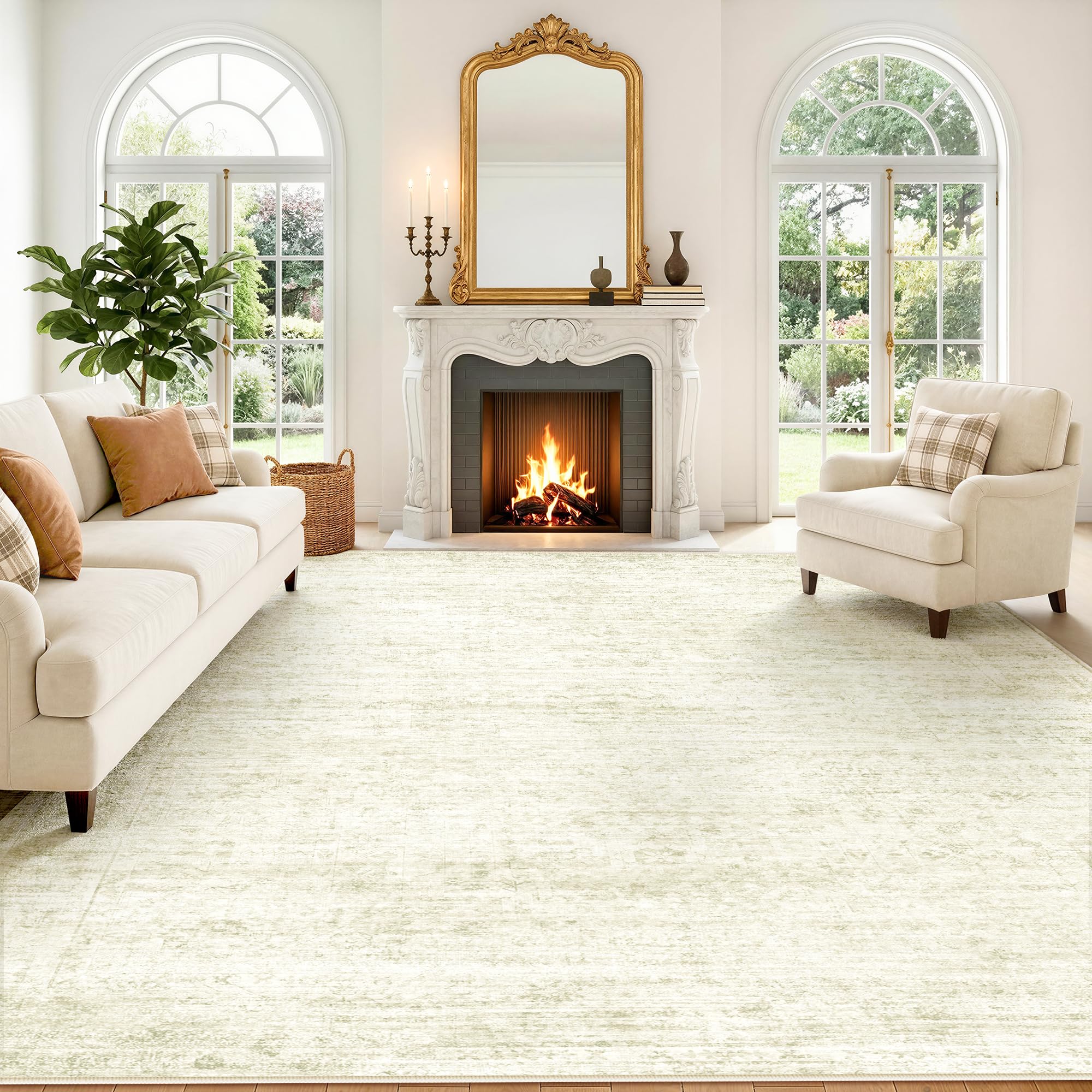 LIVELYGLOW vintage floral medallion rug enhances classic living room aesthetics