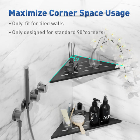 Lives corner shelves 2-pack tiled-wall mount shows easy installation and flush fit.