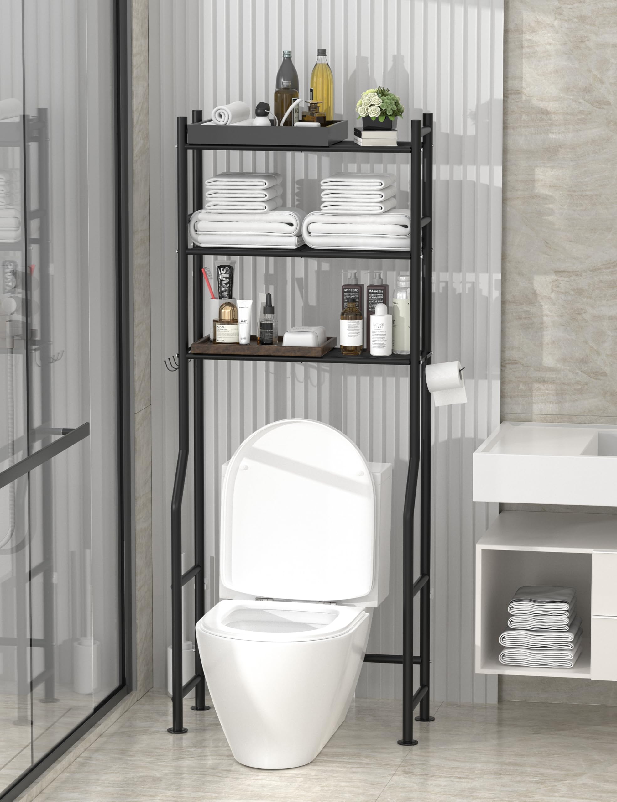 Livilord bathroom shelves metal tower shows sturdy carbon steel construction.