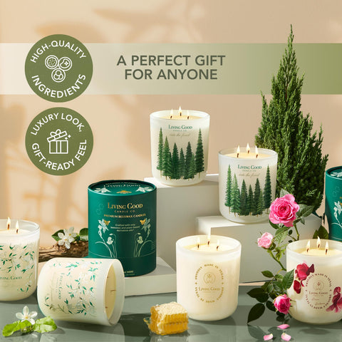 Living Good Candle Co a tree planted per purchase promotes sustainability.