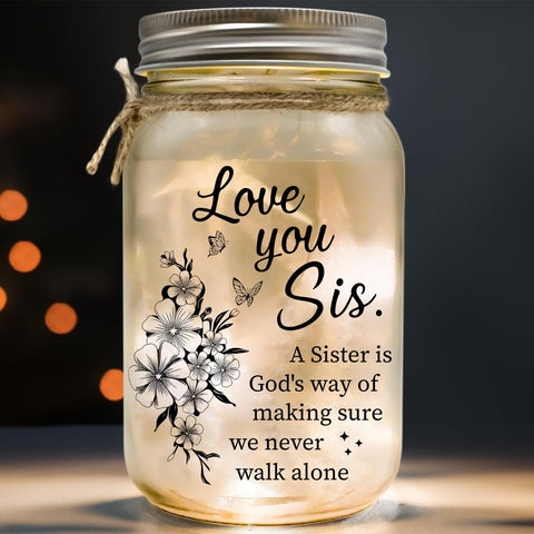Livinges sister light jar with message brightens a desk as a sentimental birthday gift.