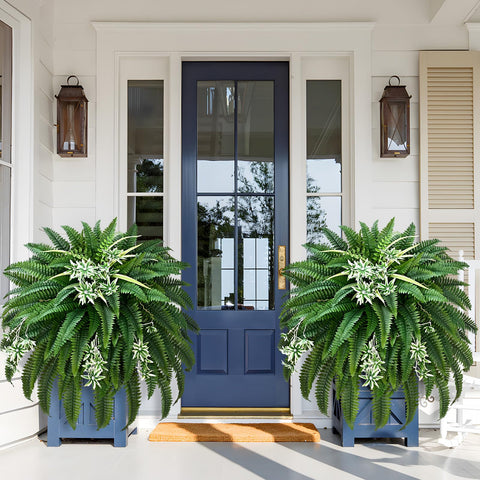 Livole 2-in-1 fake ferns with spider plant in outdoor display highlighting maintenance-free greenery