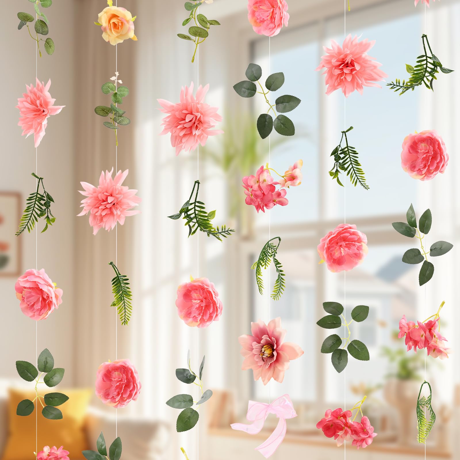 Livole 6Pcs garland set with pink bows creates romantic wedding backdrops and photo walls.