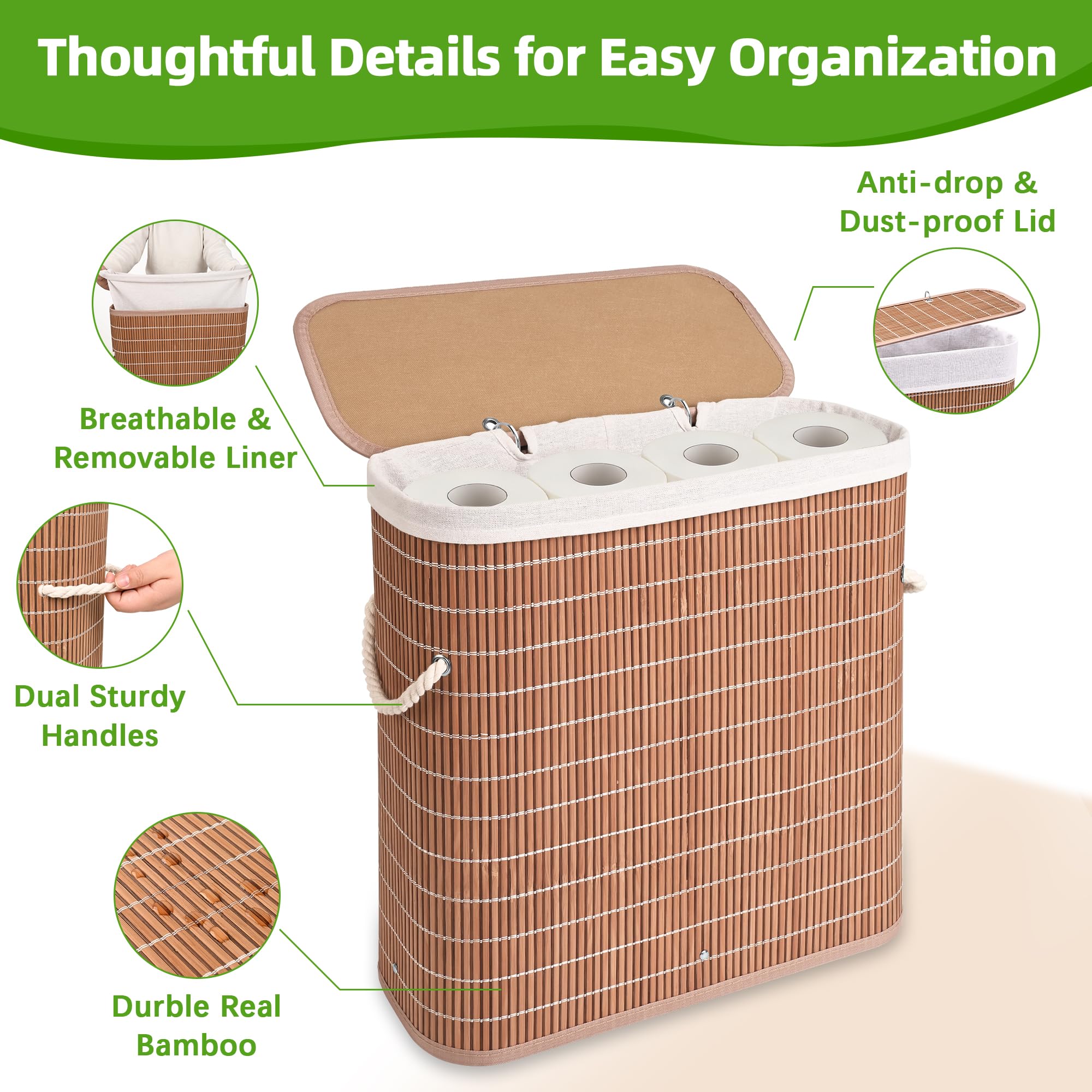 Livole natural bamboo basket suits bathroom and beyond for versatile organization.