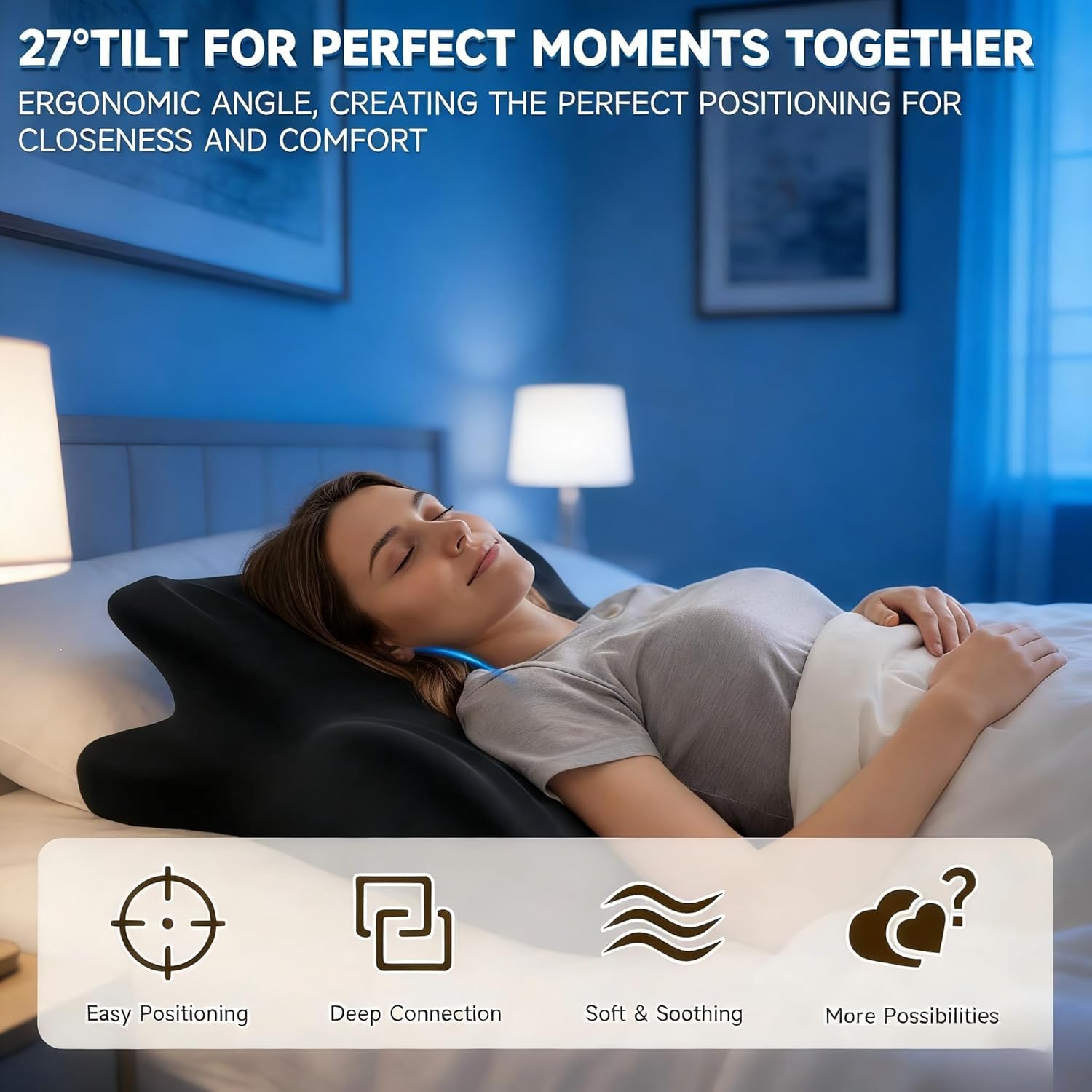 LizhSynergy wedge pillow acts as backrest for comfortable upright posture.
