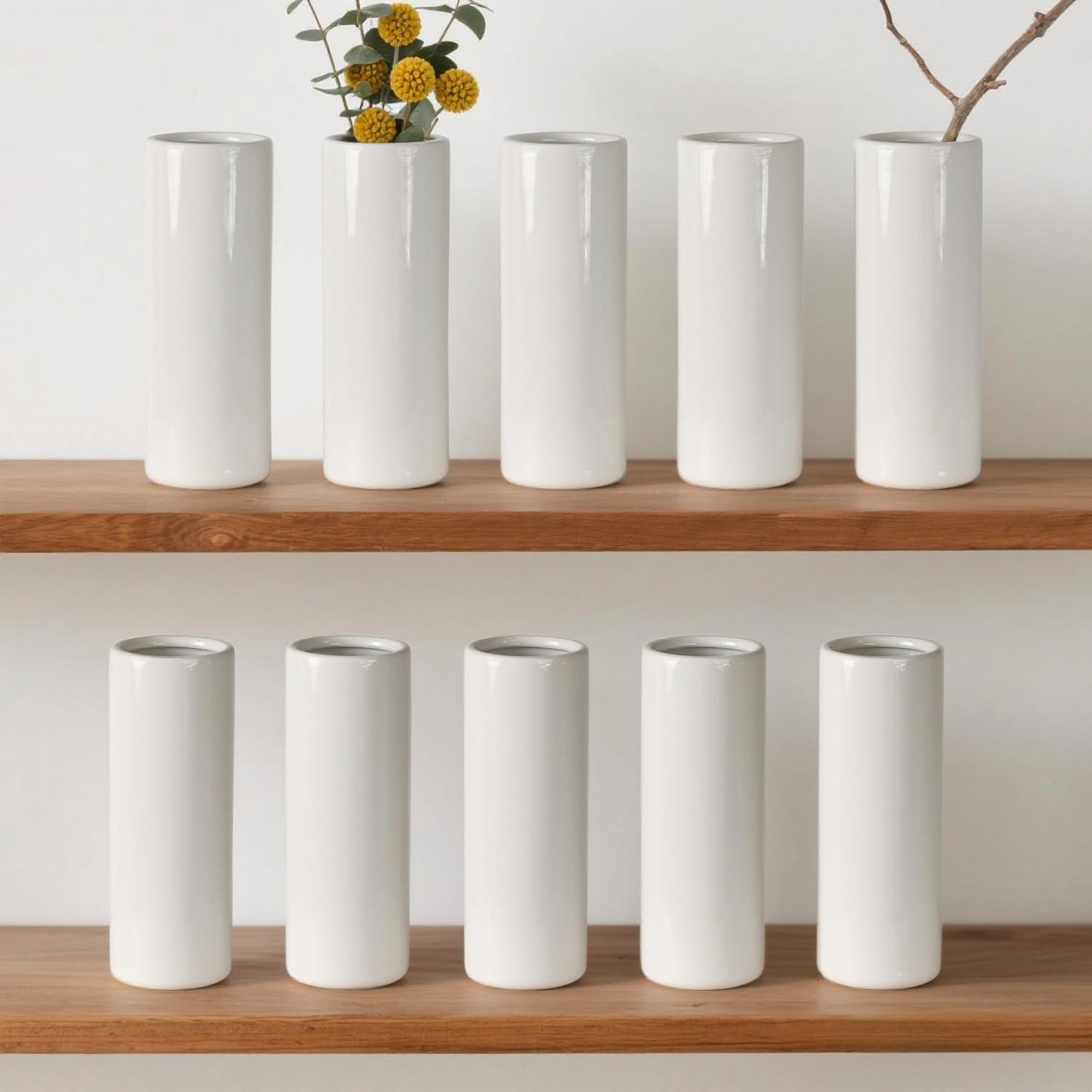 LIZOFER 10-pack white ceramic vases set, ideal for cohesive home decor.