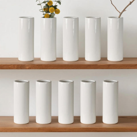 LIZOFER 10-pack white ceramic vases set, ideal for cohesive home decor.