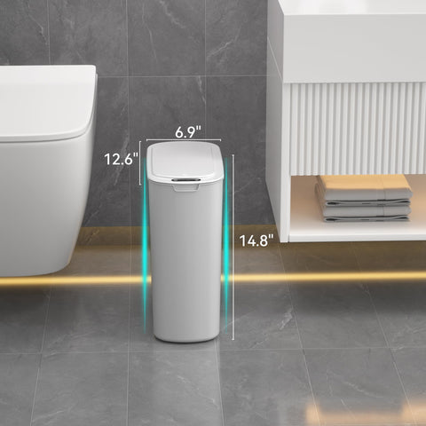 LJIACLEA 5-gallon motion-sensor trash can with lid closed, odor control at a glance.