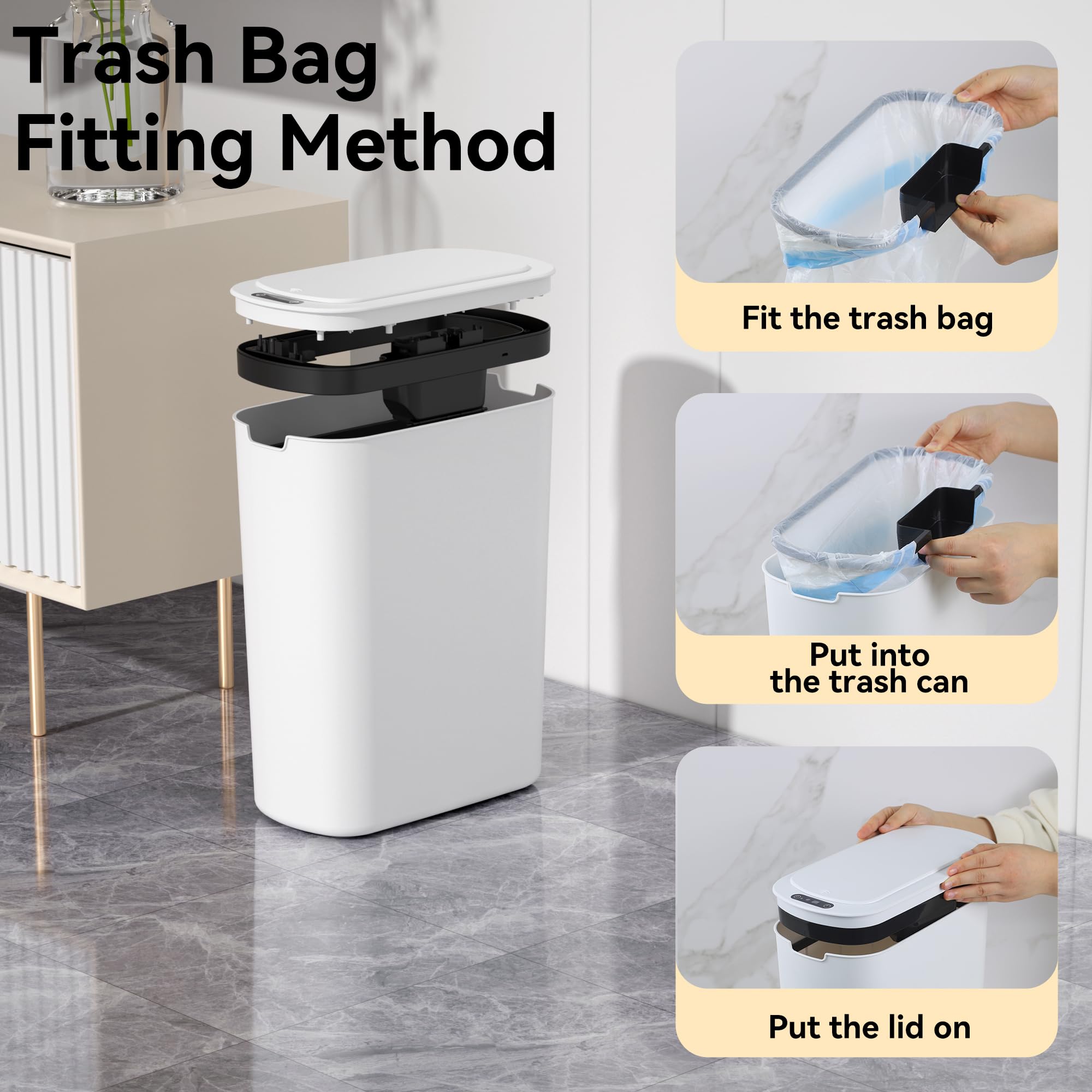 LJIACLEA trash can sensor area, demonstrating touchless operation for cleaner hands.