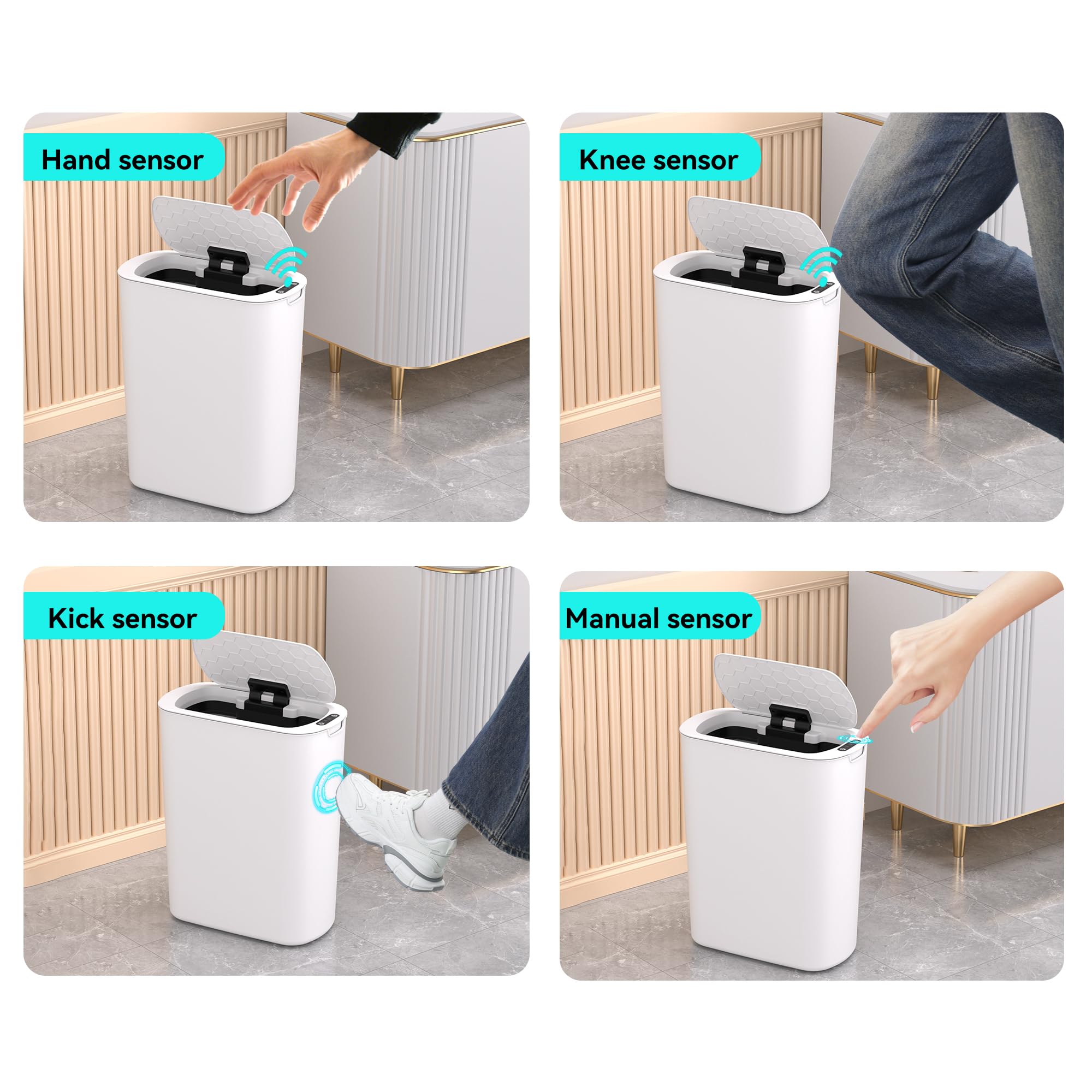 LJIACLEA slim-design trash can in living spaces, ideal for narrow spots.