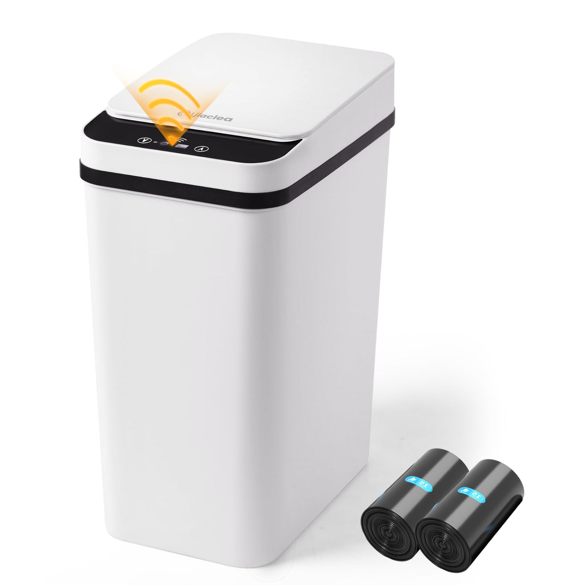 LJIACLEA bathroom trash can with automatic lid for compact spaces.
