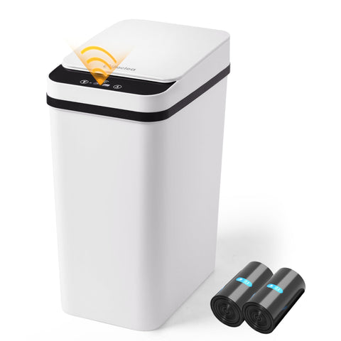 LJIACLEA bathroom trash can with automatic lid for compact spaces.