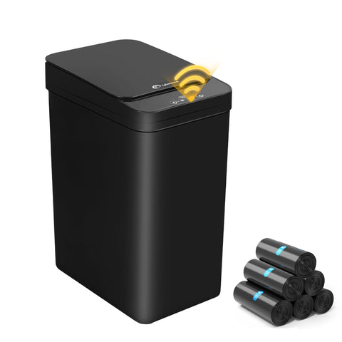 LJIACLEA black bathroom trash can front view shows a compact design.