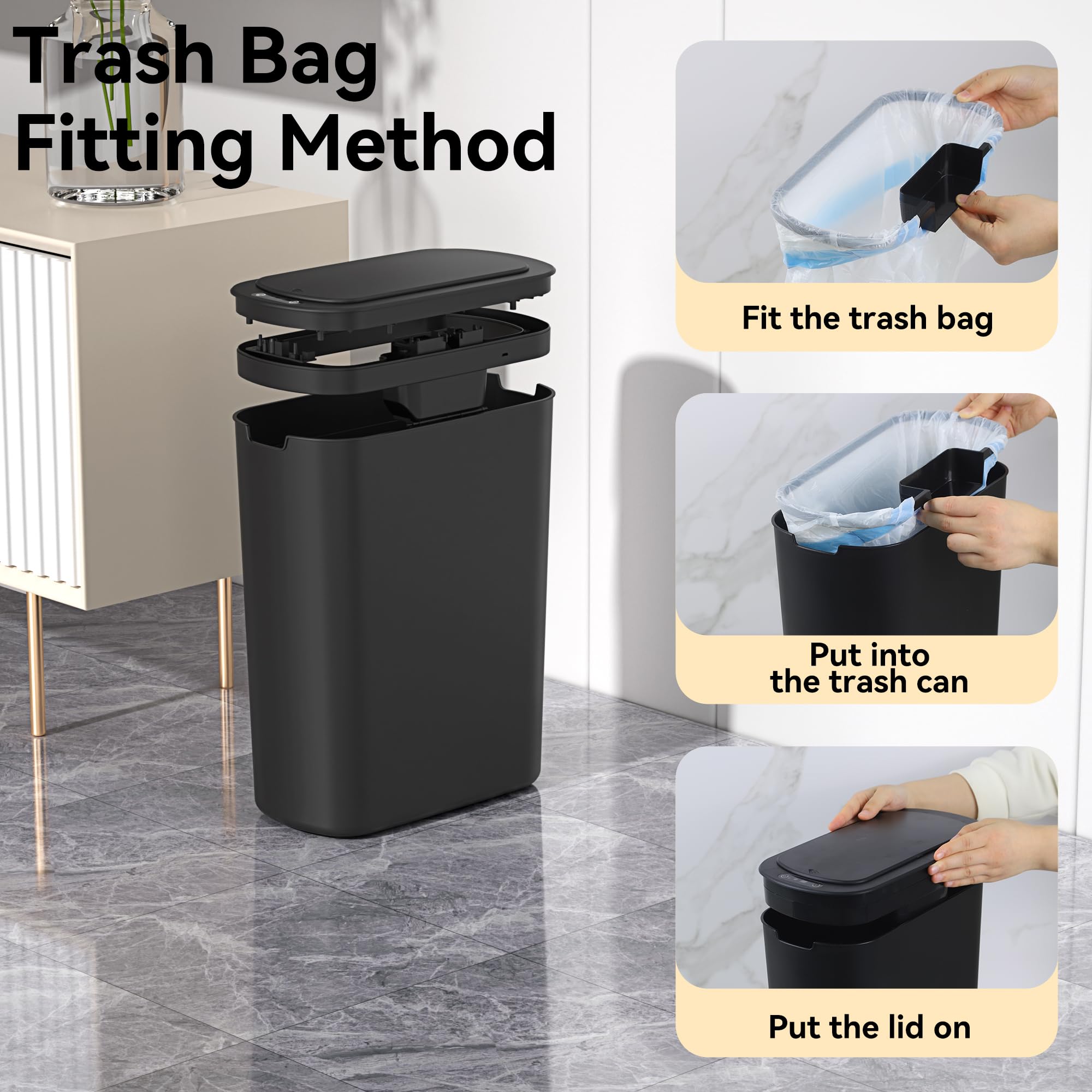 LJIACLEA slim design trash bin in a narrow hallway saves space.