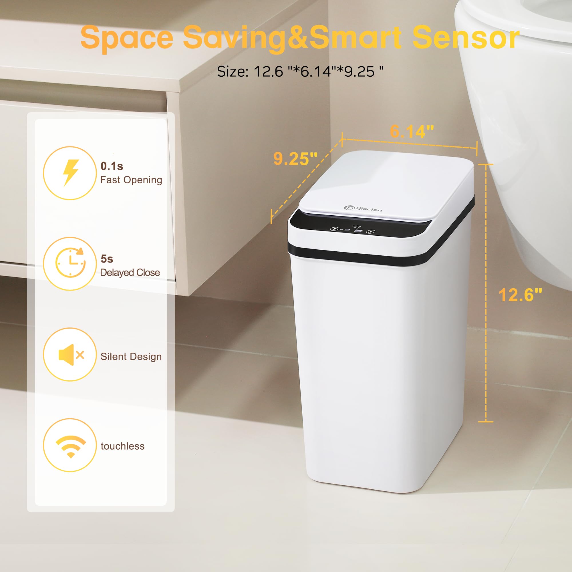 LJIACLEA trash can sensor opening demonstrates touchless convenience.