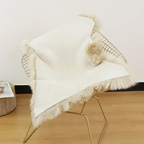 LLB lambskin throw fluffy fur rug for bed or sofa in cream-brown