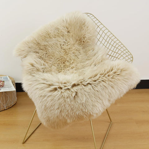 LLB genuine sheepskin rug on living room floor, creates a cozy focal point