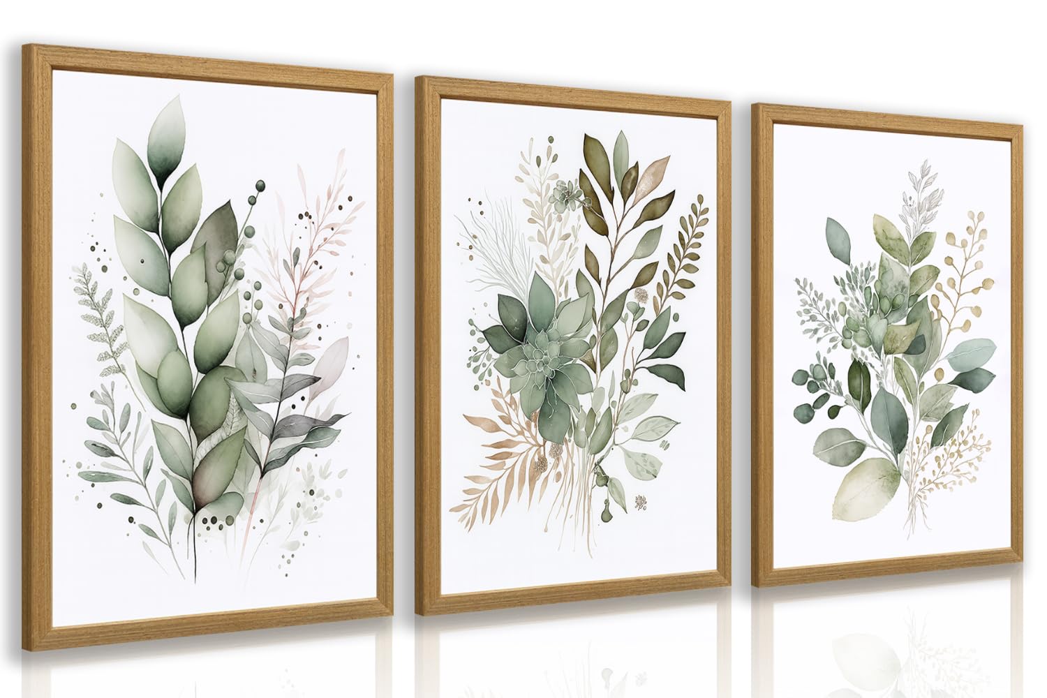 LLEEMPI sage green wall art set of 3 with framed botanicals for modern living spaces