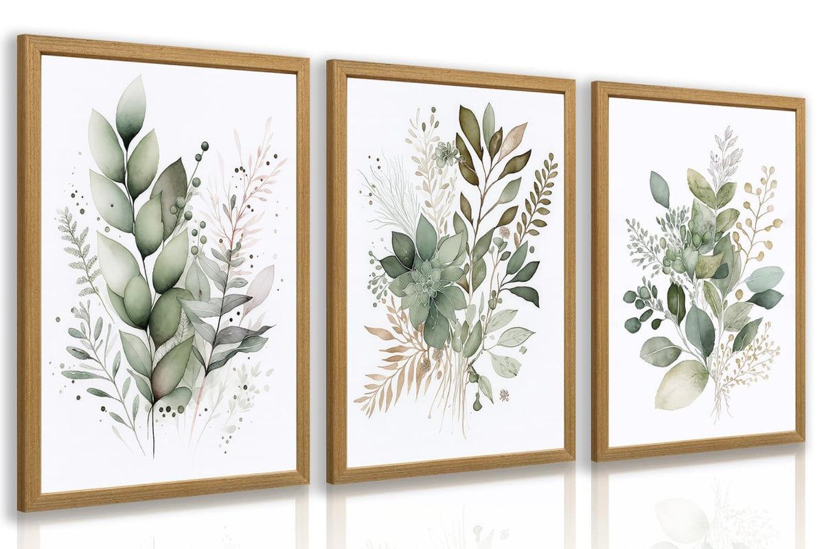 LLEEMPI sage green wall art set of 3 with framed botanicals for modern living spaces