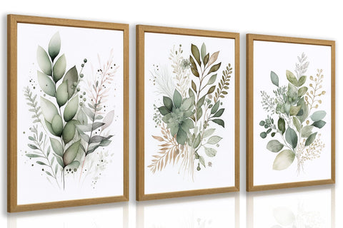 LLEEMPI sage green wall art set of 3 with framed botanicals for modern living spaces