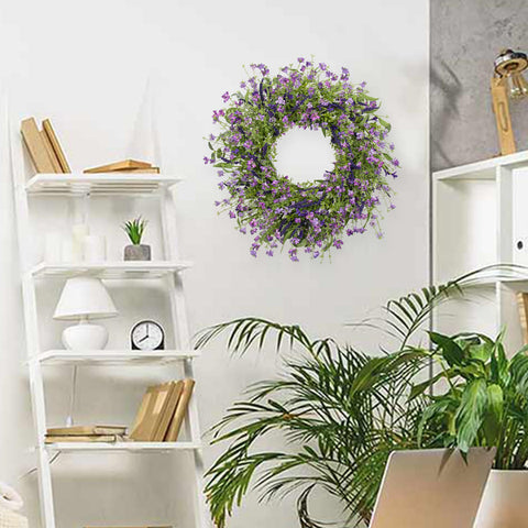 LLZLL Lavender and violet wreath used as wall decor for seasonal charm.