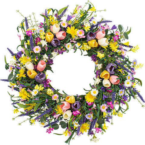 LLZLL spring wreath on front door adds welcoming color and charm
