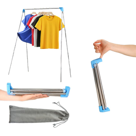 Lmaray travel garment rack folded compact for easy packing and storage.