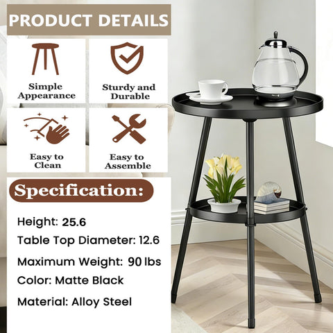 LMGVRZK side table black round metal finish adds modern style.