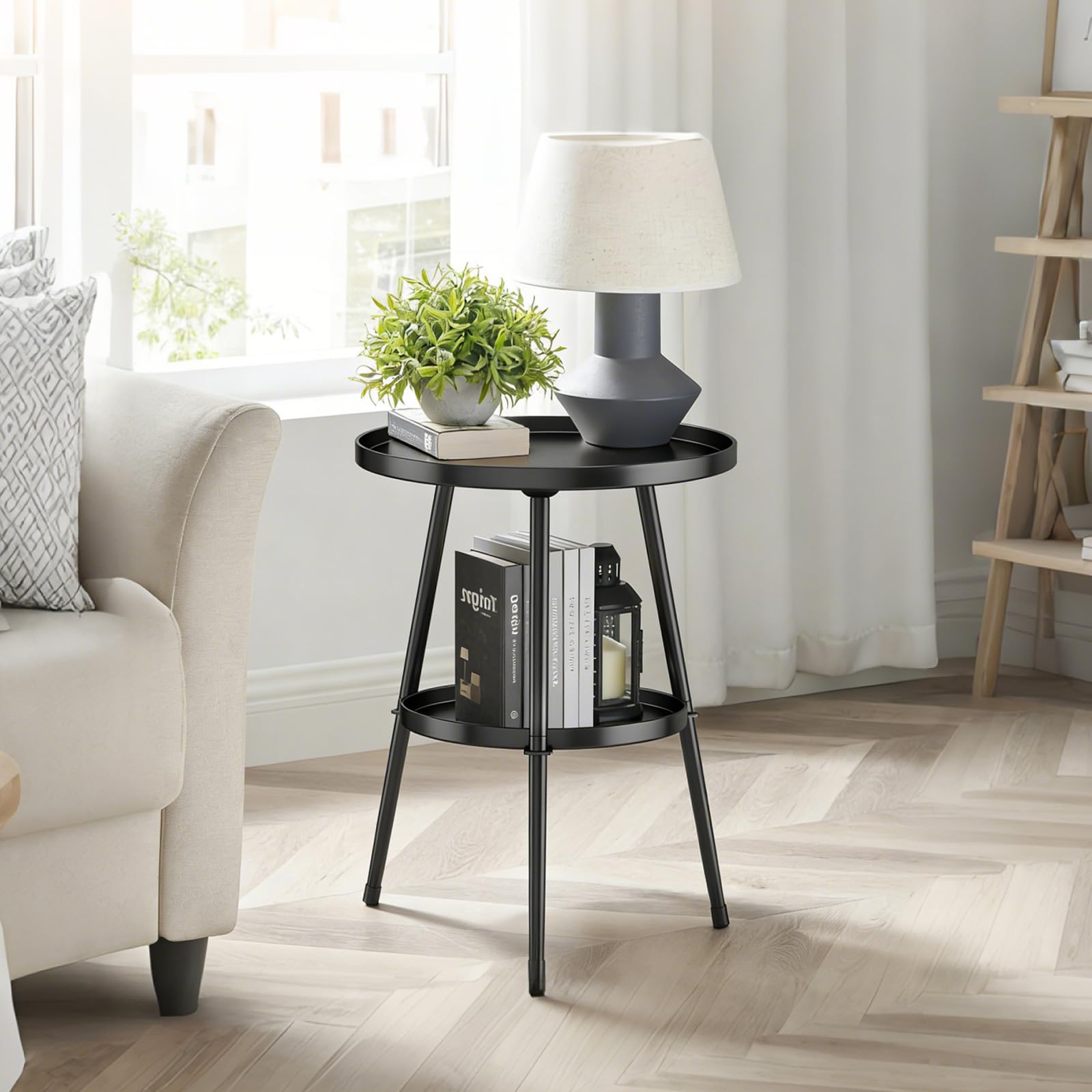 LMGVRZK side table raised curved edges prevent items from sliding.