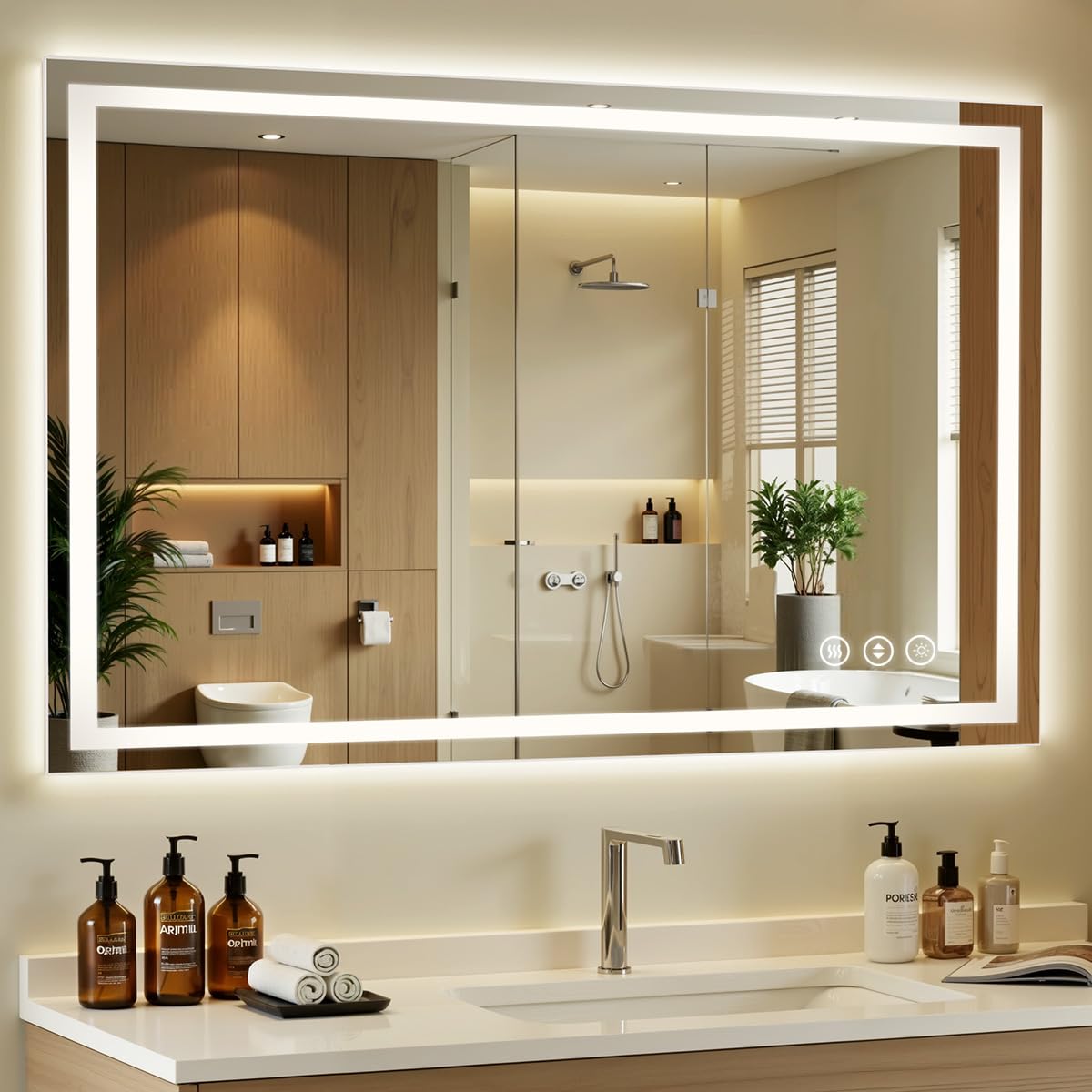 Lmsedf dual lighting LED bathroom mirror for precise makeup and grooming