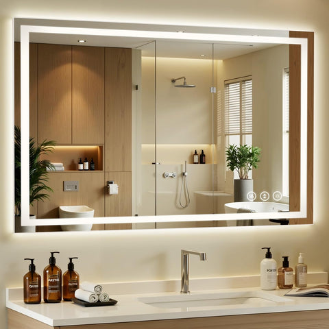 Lmsedf dual lighting LED bathroom mirror for precise makeup and grooming