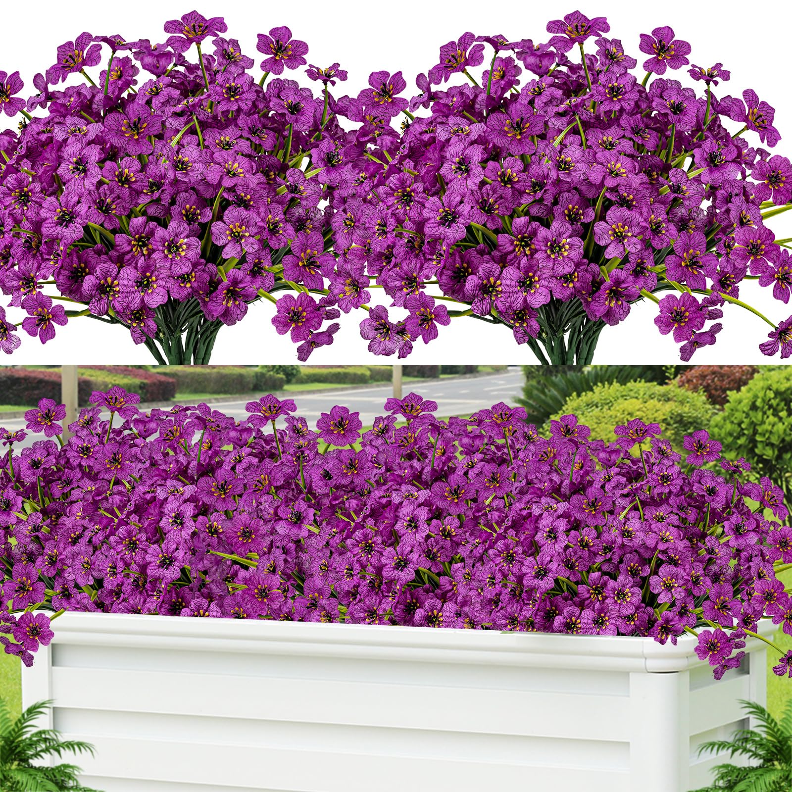 Lnoicy 24-pcs artificial flowers outdoor set, maintenance-free garden decor with vibrant color.