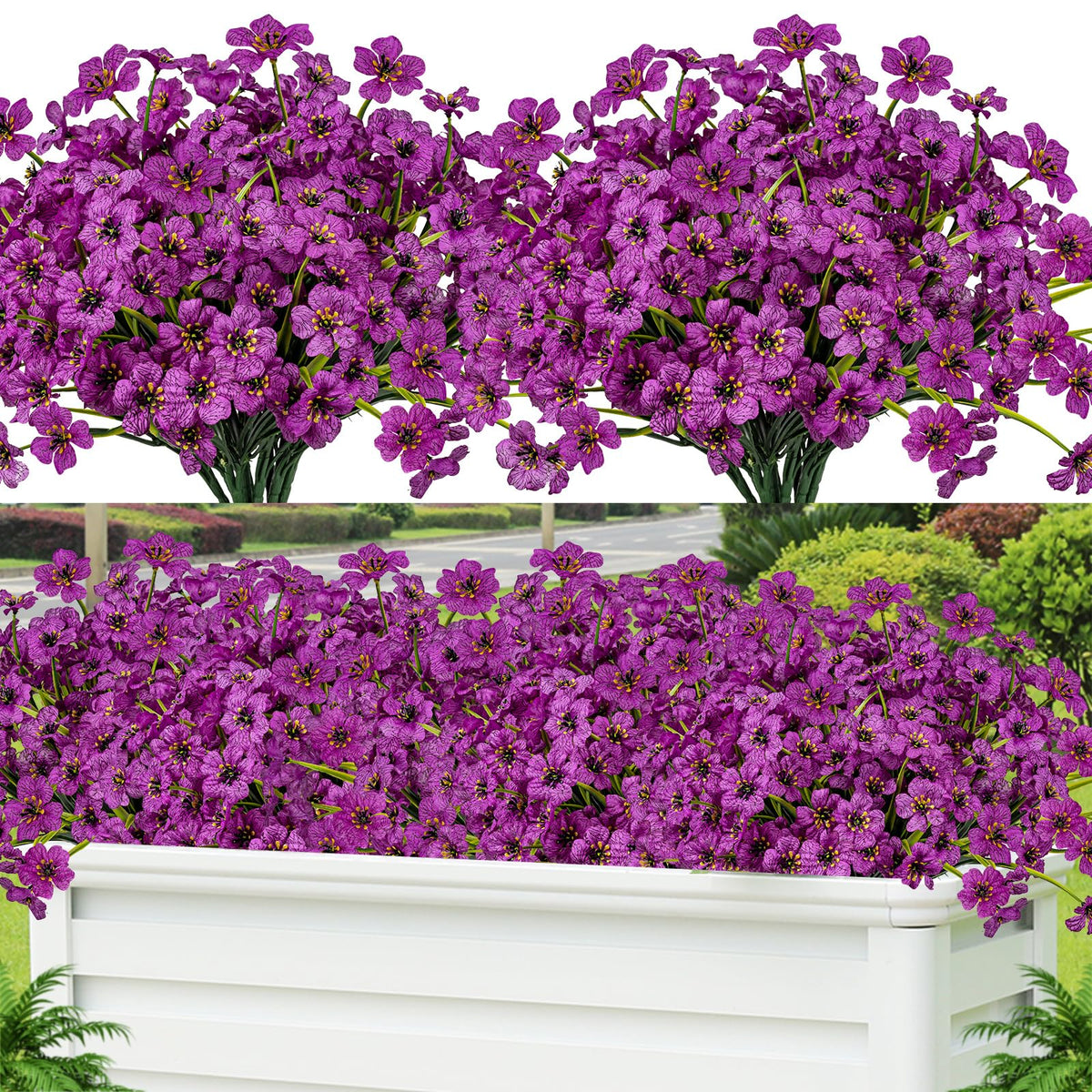 Lnoicy 24-pcs artificial flowers outdoor set, maintenance-free garden decor with vibrant color.
