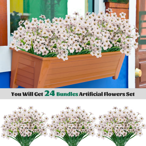 Lnoicy 24Pcs artificial flowers on balcony brighten evenings without watering.