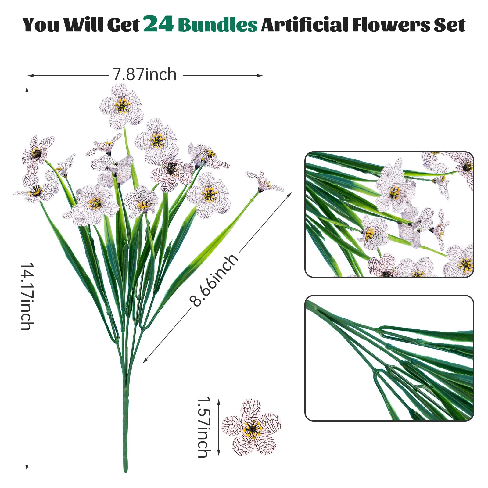 Lnoicy 24Pcs outdoor artificial flowers in garden bushes add vibrant, maintenance-free color.