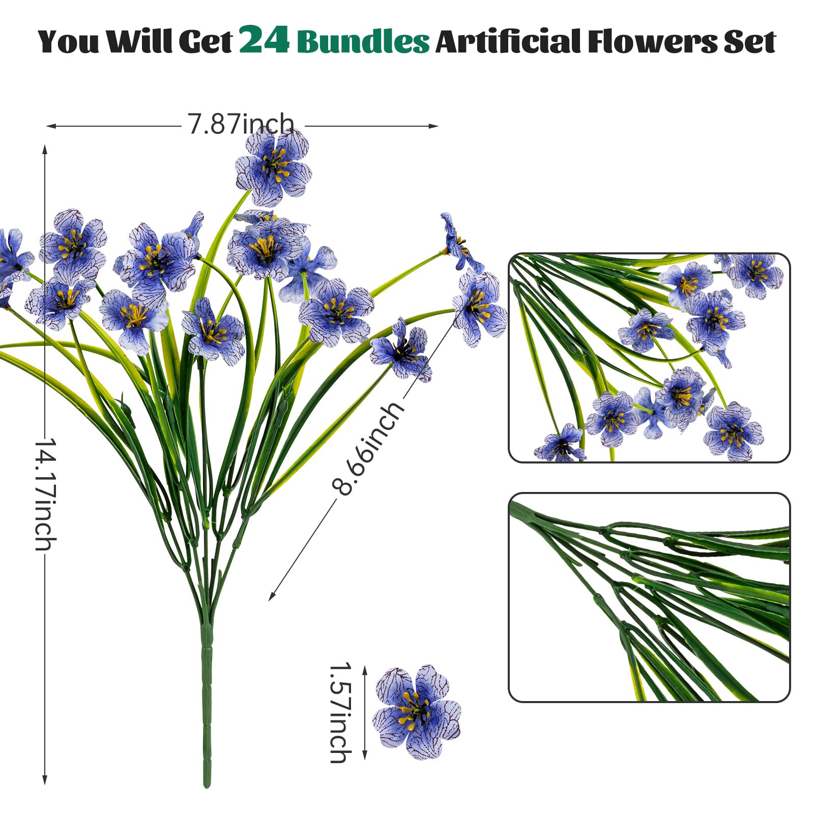 Lnoicy blue artificial flowers for garden decor, handmade look without watering.