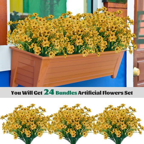 Lnoicy yellow artificial flowers on window sill staying vibrant with minimal care