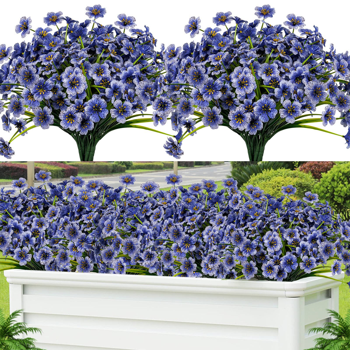 Lnoicy outdoor artificial flowers blue for front porch decor, durable and UV resistant.