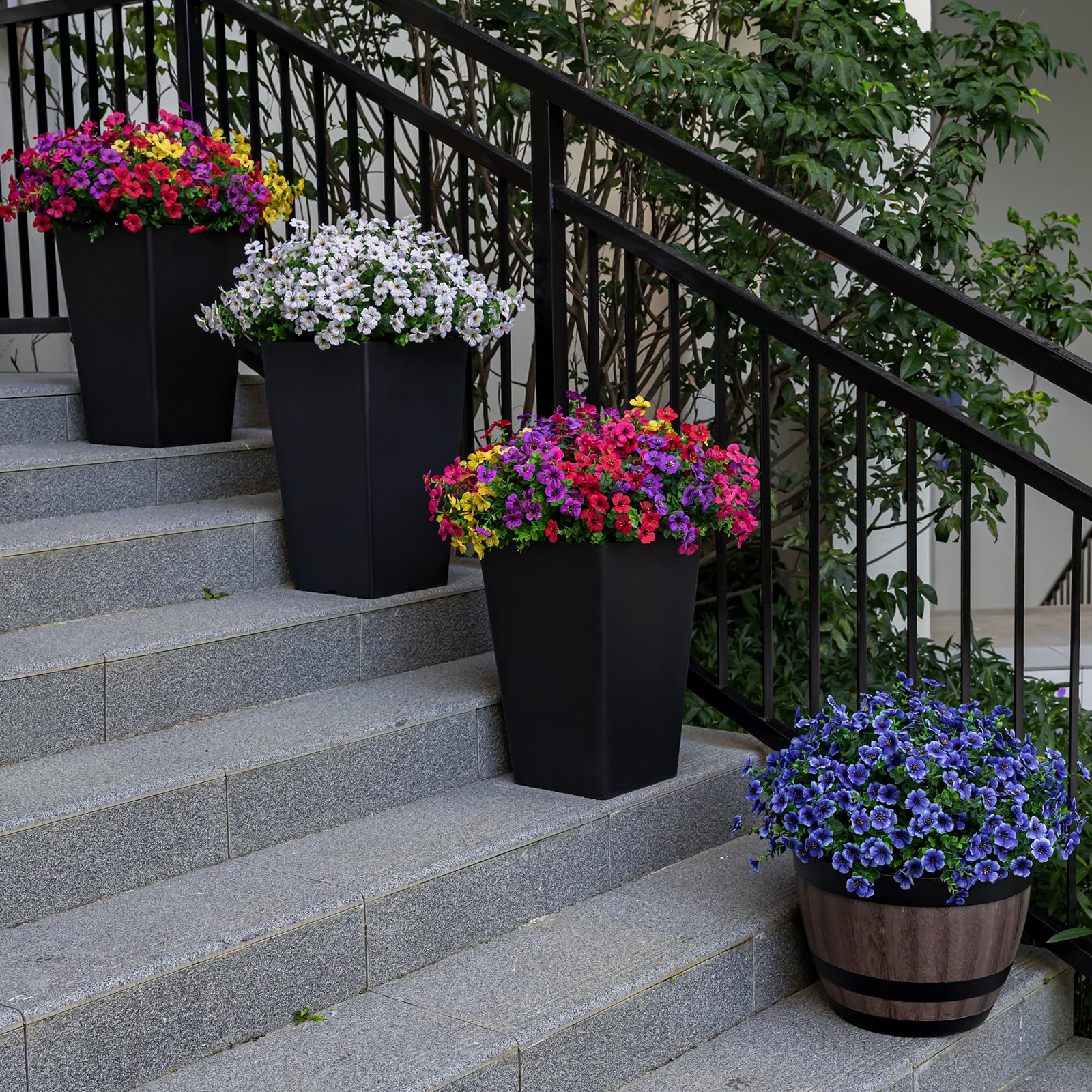 Lnoicy outdoor artificial flowers pack uses UV-resistant leaves for lasting color.