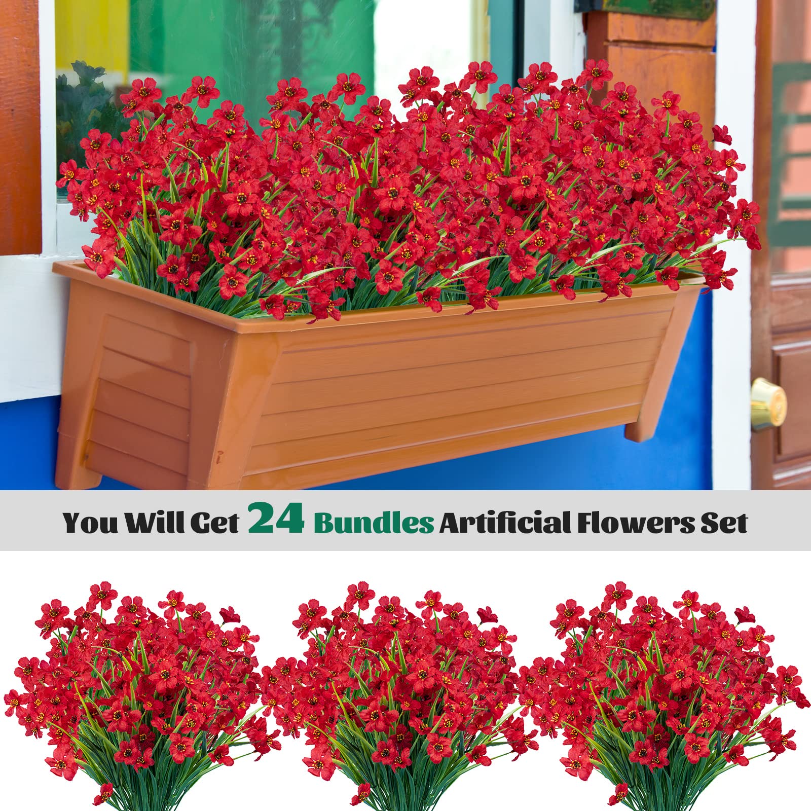 Lnoicy artificial flowers withstand sun and rain for lasting appeal.
