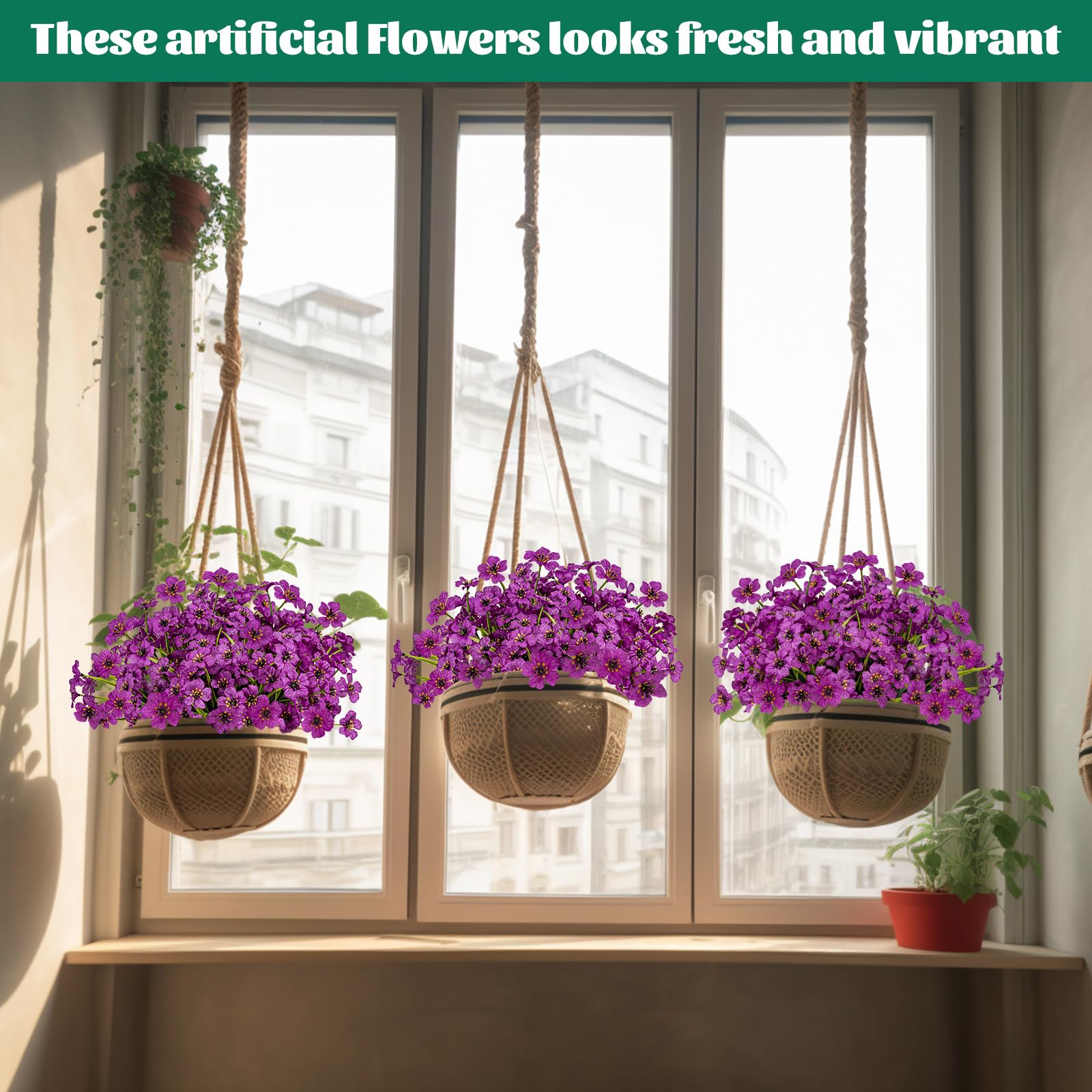 Lnoicy UV-resistant plastic flowers keep garden color without maintenance.