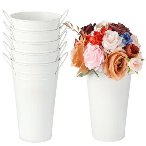 Lnrueg six white flower buckets for versatile decor arrangements.