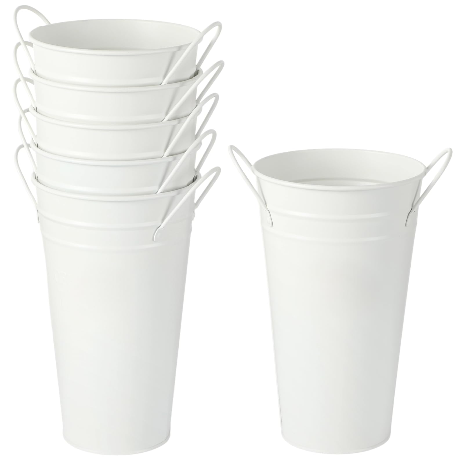 Lnrueg galvanized metal vases 9.8 inches with handles ideal for centerpieces.