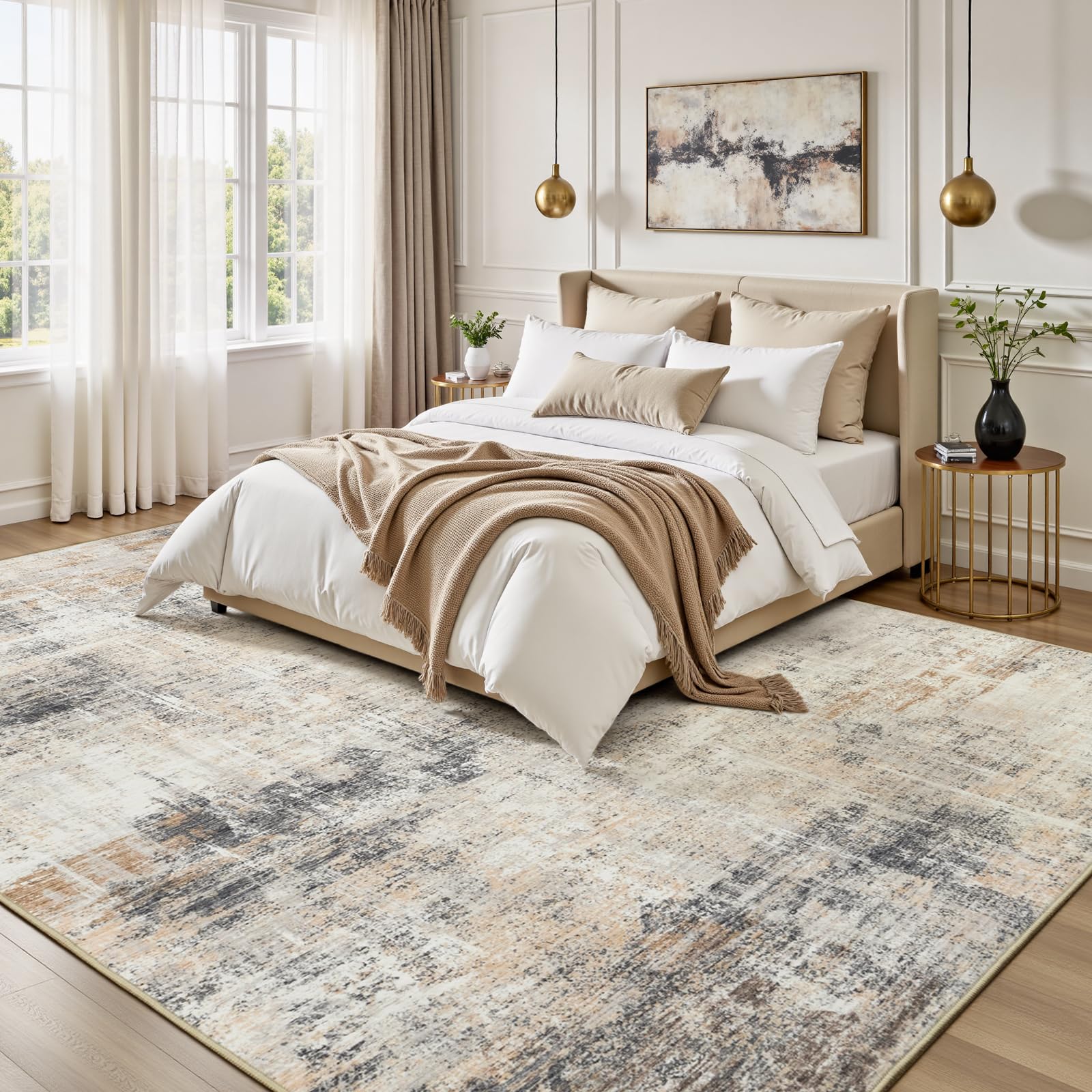 Lofus rug with non-slip backing demonstrates sturdy grip on hard floors.