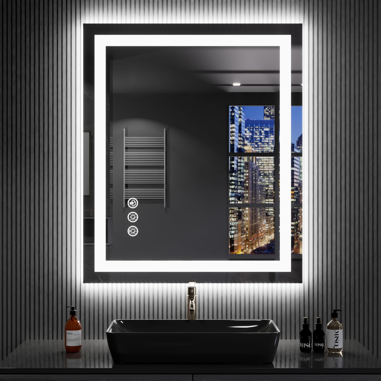 LOAAO front-light LED bathroom mirror for precise makeup with adjustable brightness.